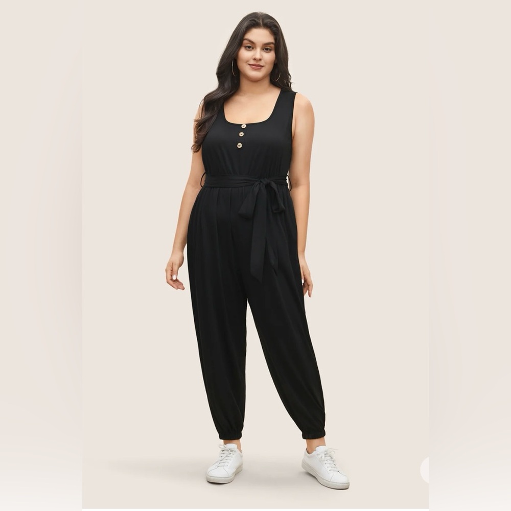 SuperSoft BloomChic Black Buttoned Belted Jumpsuit